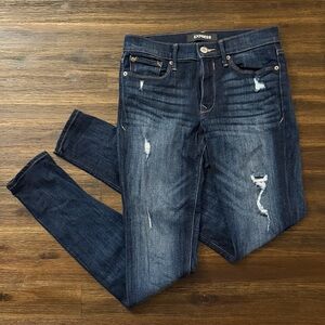 Express Dark Wash Distressed Skinny Mid Rise Stretch Legging Jeans 4 Long
